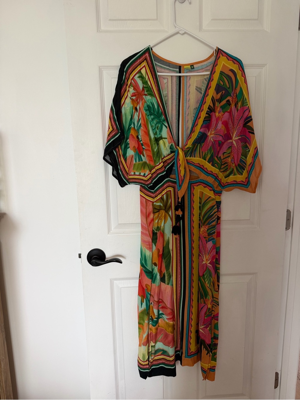 FARM Rio Tropical Floral Tie-Front Maxi Dress in Pink, Green, Yellow, Black - Picture 1 of 2